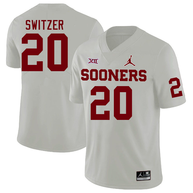 Men #20 Jacob Switzer Oklahoma Sooners College Football Jerseys Stitched-White - Click Image to Close